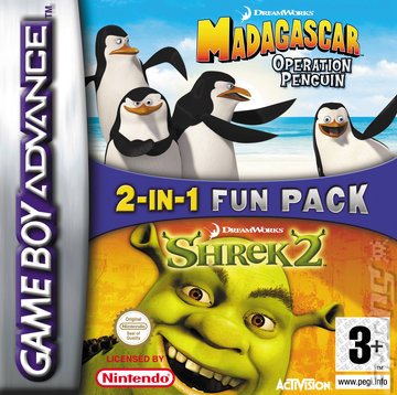 Shrek 2 & Madagascar Operation Penguin: 2 in 1 Game Pack - GBA Cover & Box Art