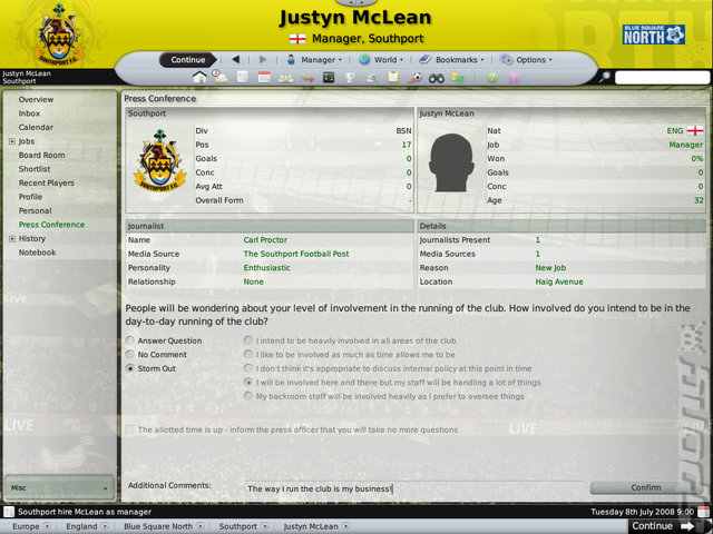 Football Manager 2009 - PC Screen