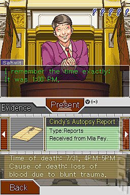 Phoenix Wright: Ace Attorney - DS/DSi Screen